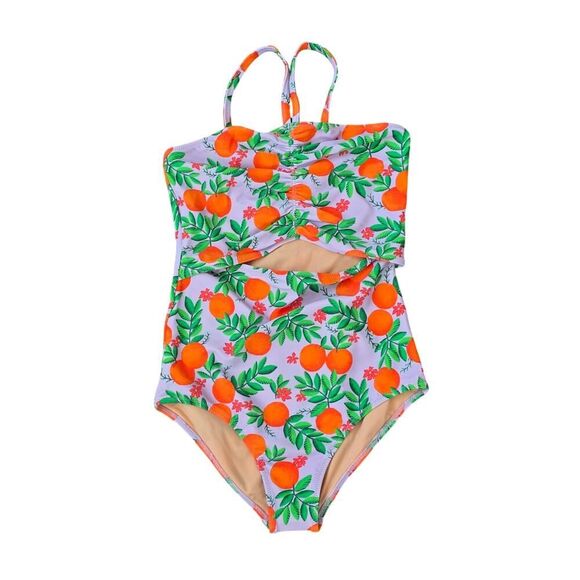 NWTβJ.Crew Crewcuts Girls Size 12 Orange Print Swimsuit UPF 50+ Vintage Lilac - Picture 2 of 7